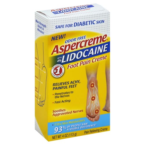 Image for Aspercreme Foot Pain Creme, with 4% Lidocaine, Odor Free,4oz from DOKIMOS EAST MAIN PHARMACY