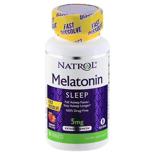 Image for Natrol Melatonin, Sleep, Extra Strength, 5 mg, Tablets, Strawberry,90ea from DOKIMOS EAST MAIN PHARMACY