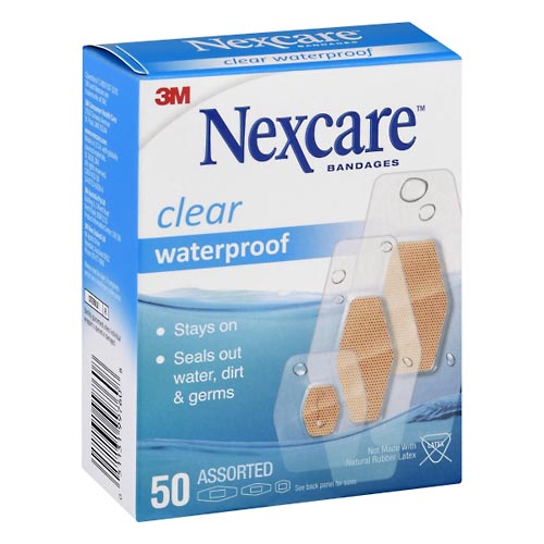 Image for Nexcare Bandages, Clear, Waterproof, Assorted,50ea from DOKIMOS EAST MAIN PHARMACY