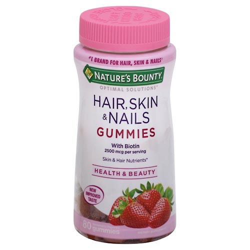 Image for Natures Bounty Hair, Skin & Nails, with Biotin, 2500 mcg, Gummies, Strawberry Flavored,80ea from DOKIMOS EAST MAIN PHARMACY