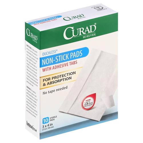 Image for Curad Pads, Non-Stick, Ouchless, with Adhesive Tabs,10ea from DOKIMOS EAST MAIN PHARMACY