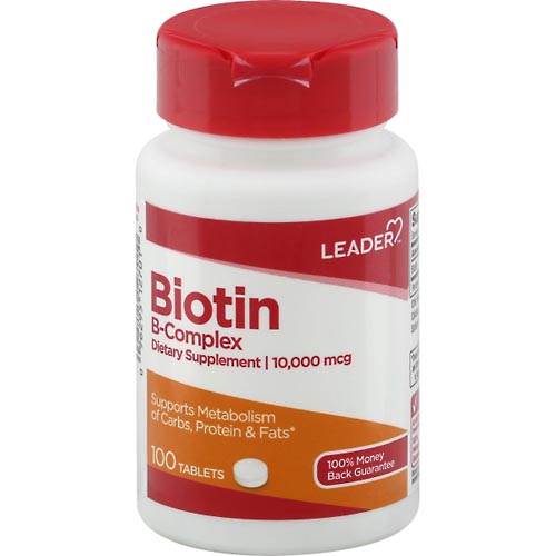 Image for Leader Biotin B-Complex, 10000 mcg, Tablets,100ea from DOKIMOS EAST MAIN PHARMACY