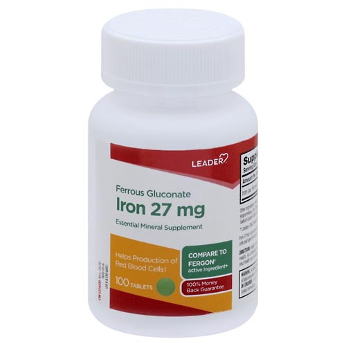 Image for Leader Ferrous Gluconate, Iron 27 mg, Tablets,100ea from DOKIMOS EAST MAIN PHARMACY