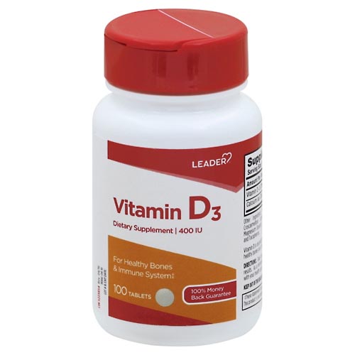 Image for Leader Vitamin D3, 400 IU, Tablets,100ea from DOKIMOS EAST MAIN PHARMACY