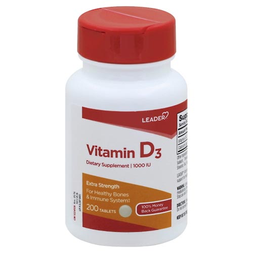 Image for Leader Vitamin D3, Extra Strength, 1000 IU, Tablets,200ea from DOKIMOS EAST MAIN PHARMACY