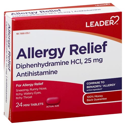 Image for Leader Allergy Relief, 25 mg, Mini Tablets,24ea from DOKIMOS EAST MAIN PHARMACY