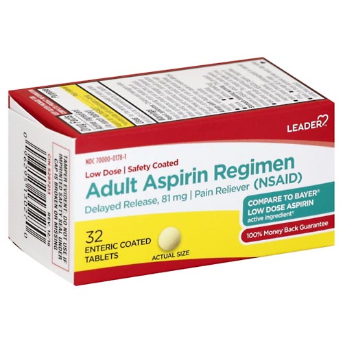 Image for Leader Aspirin Regimen, Adult, Enteric Coated Tablets,32ea from DOKIMOS EAST MAIN PHARMACY