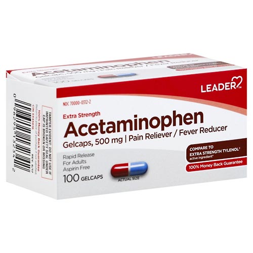 Image for Leader Acetaminophen, Extra Strength, 500 mg, Gelcaps,100ea from DOKIMOS EAST MAIN PHARMACY