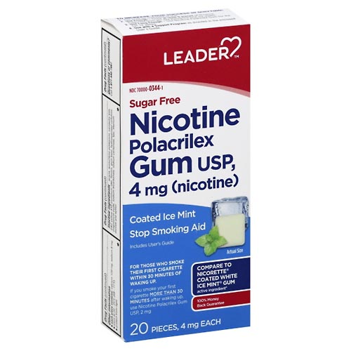 Image for Leader Nicotine Polacrilex Gum, 4 mg, Coated Ice Mint,20ea from DOKIMOS EAST MAIN PHARMACY