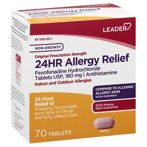 Image for Leader Allergy Relief, 24 Hr, Non-Drowsy, Original Prescription Strength, Tablets,70ea from DOKIMOS EAST MAIN PHARMACY