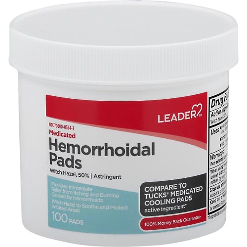 Image for Leader Hemorrhoidal Pads, Medicated,100ea from DOKIMOS EAST MAIN PHARMACY