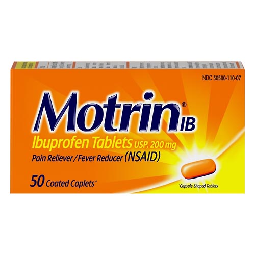 Image for Motrin Pain Reliever/Fever Reducer, IB, 200 mg, Coated Caplets,50ea from DOKIMOS EAST MAIN PHARMACY