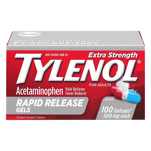 Image for Tylenol Pain Reliver/Fever Reducer, Extra Strength, For Adults, Rapid Release Gels,100ea from DOKIMOS EAST MAIN PHARMACY