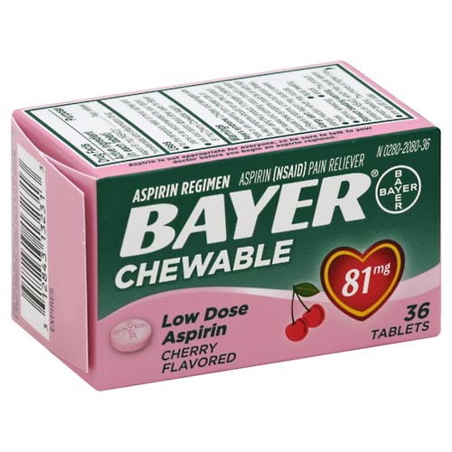 Image for Bayer Aspirin, Low Dose, 81 mg, Chewable Tablets, Cherry Flavored,36ea from DOKIMOS EAST MAIN PHARMACY
