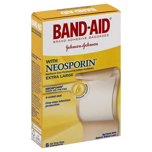 Image for Band Aid Bandages, Adhesive, with Neosporin, All One Size,8ea from DOKIMOS EAST MAIN PHARMACY