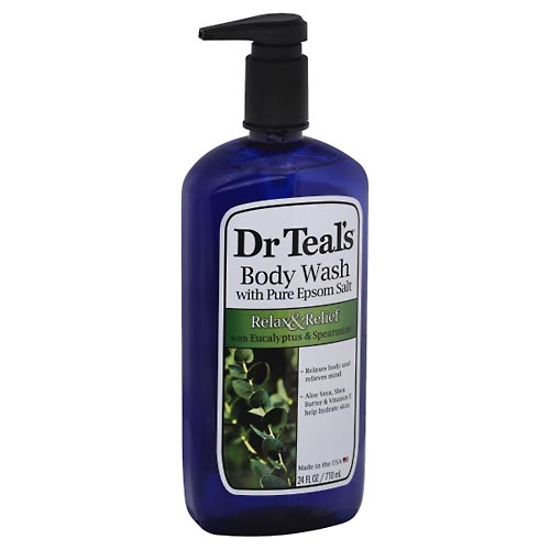 Image for Dr Teal's Body Wash, with Pure Epsom Salt, Relax & Relief, with Eucalyptus & Spearmint,24oz from DOKIMOS EAST MAIN PHARMACY
